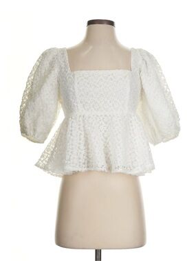 Buddy Love White Floral Lace Square-Neck Peplum Top